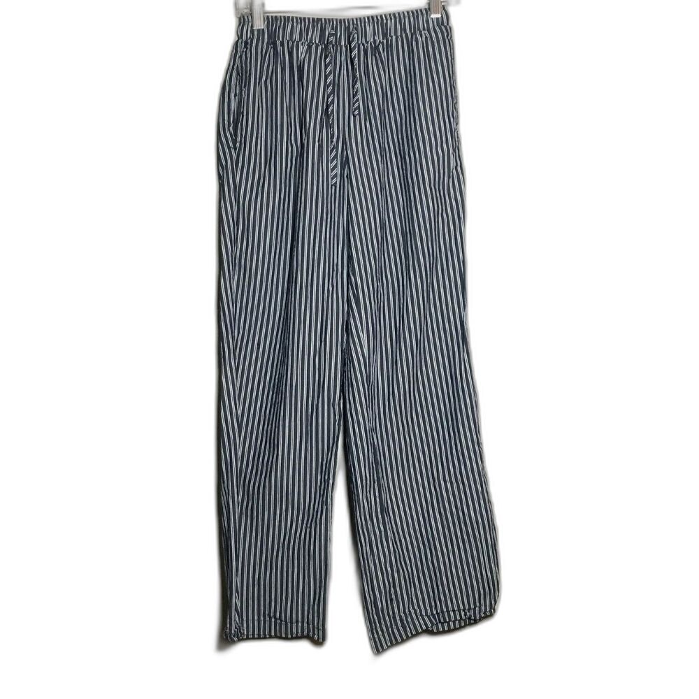 Cotton blue white lounge pants wide leg striped elastic waist 26'-30" leisure S